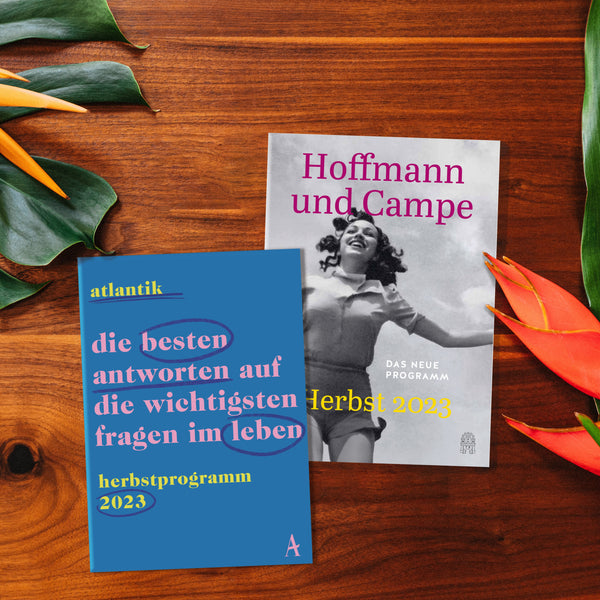 Ein Banner mit den beiden Covern der Verlagsvorschauen von Hoffmann und Campe sowie des Atlantik Verlages für das Herbst 2023